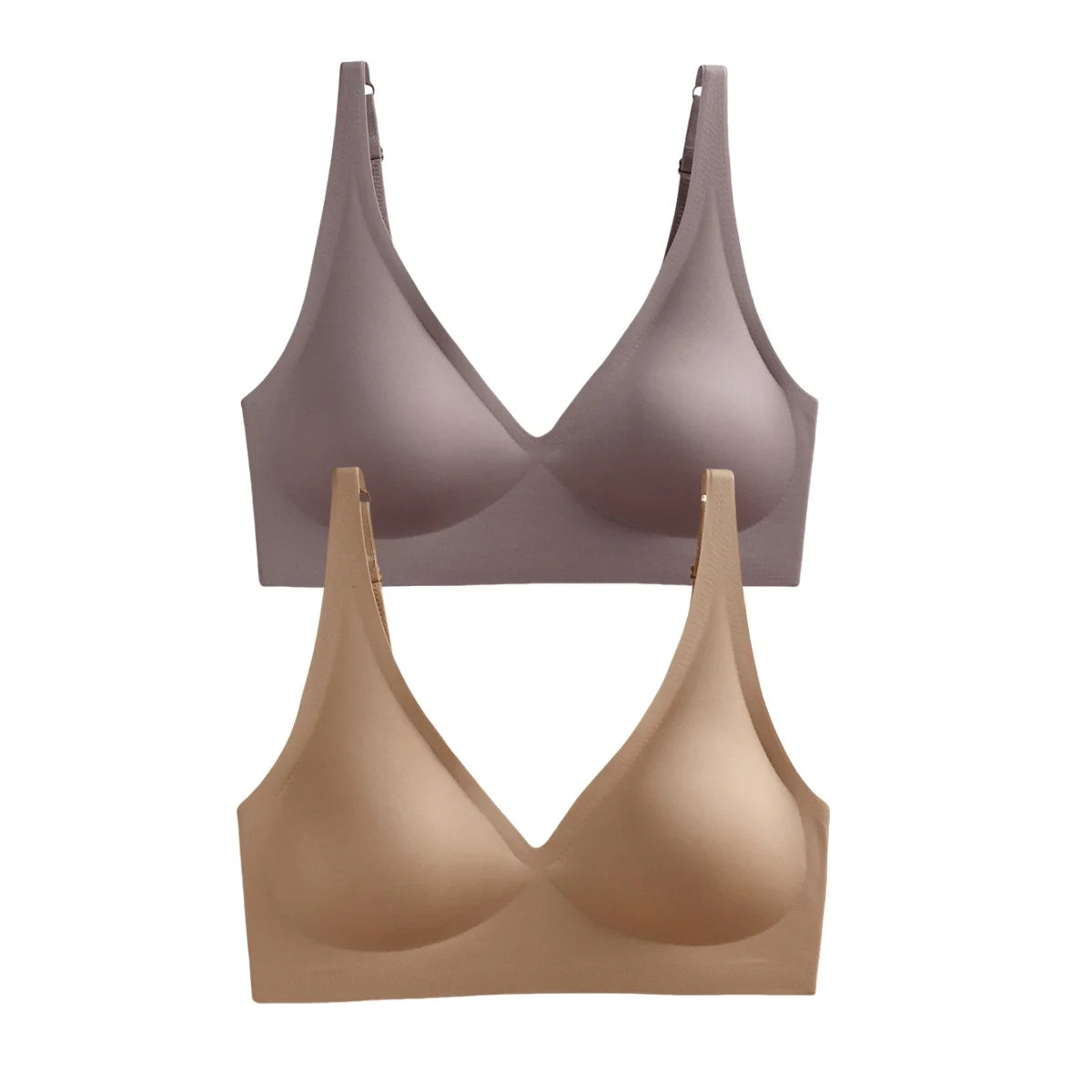 Seamless Mold Cup Wireless Bras 2-Pack Soft Padded Deep V Lingerie