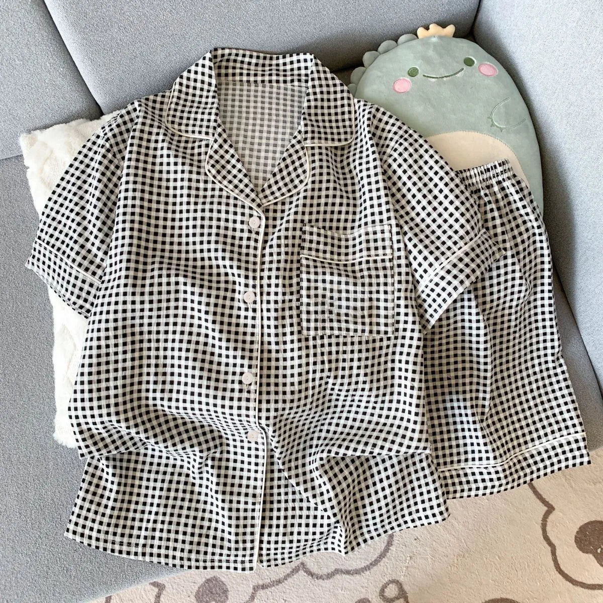 Summer Cartoon Pajamas Short Length Set Breathable Cute Homewear