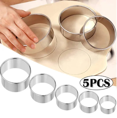 Stainless Steel Biscuit Mold 5 Piece Round Set for Pastry and Baking