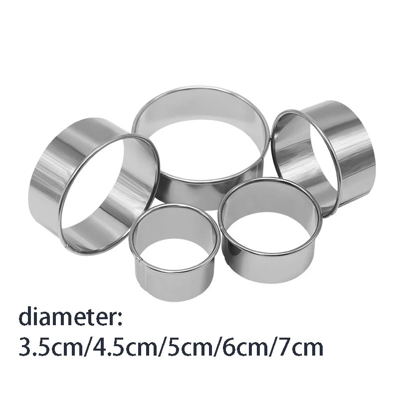 Stainless Steel Biscuit Mold 5 Piece Round Set for Pastry and Baking