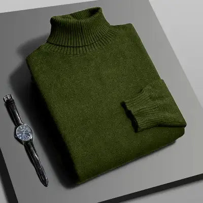 Autumn Men’s High-Quality Knitted Turtleneck Sweater in Solid Color - Army Green / Asian M(40-55Kg)