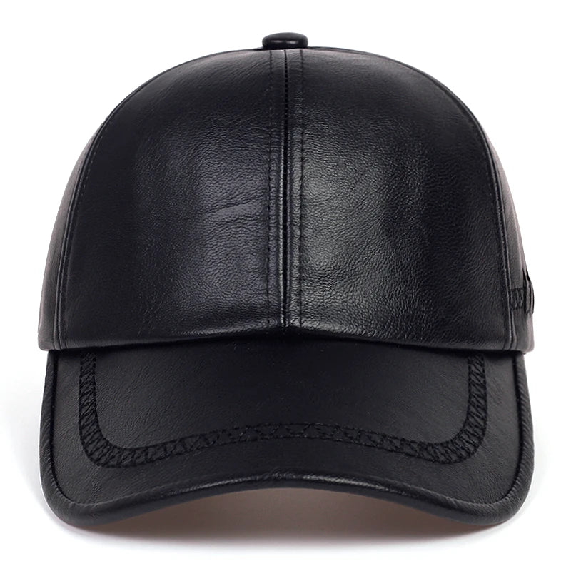 Unisex Winter Leather Baseball Cap Type Solid Warm Autumn Headwear