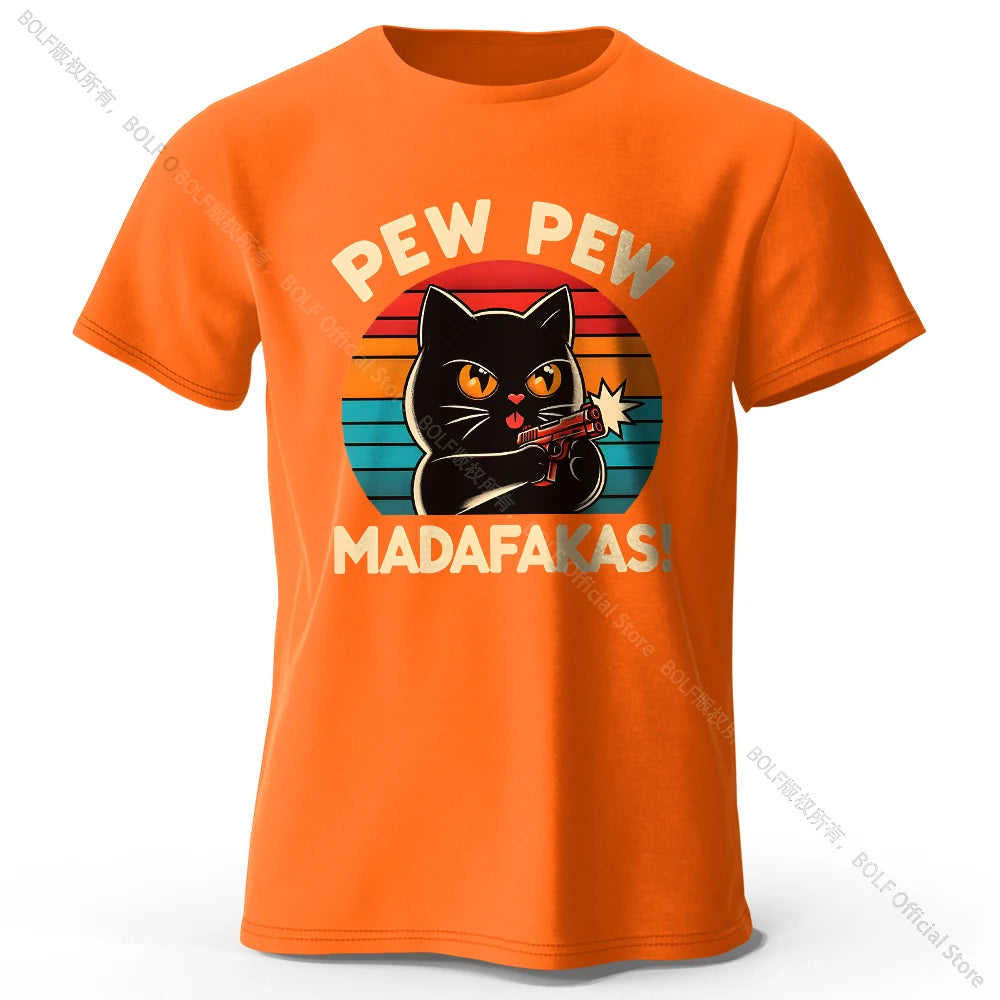 Hand-Drawn Cat Short Sleeve Cotton T-Shirt – Soft Casual Style