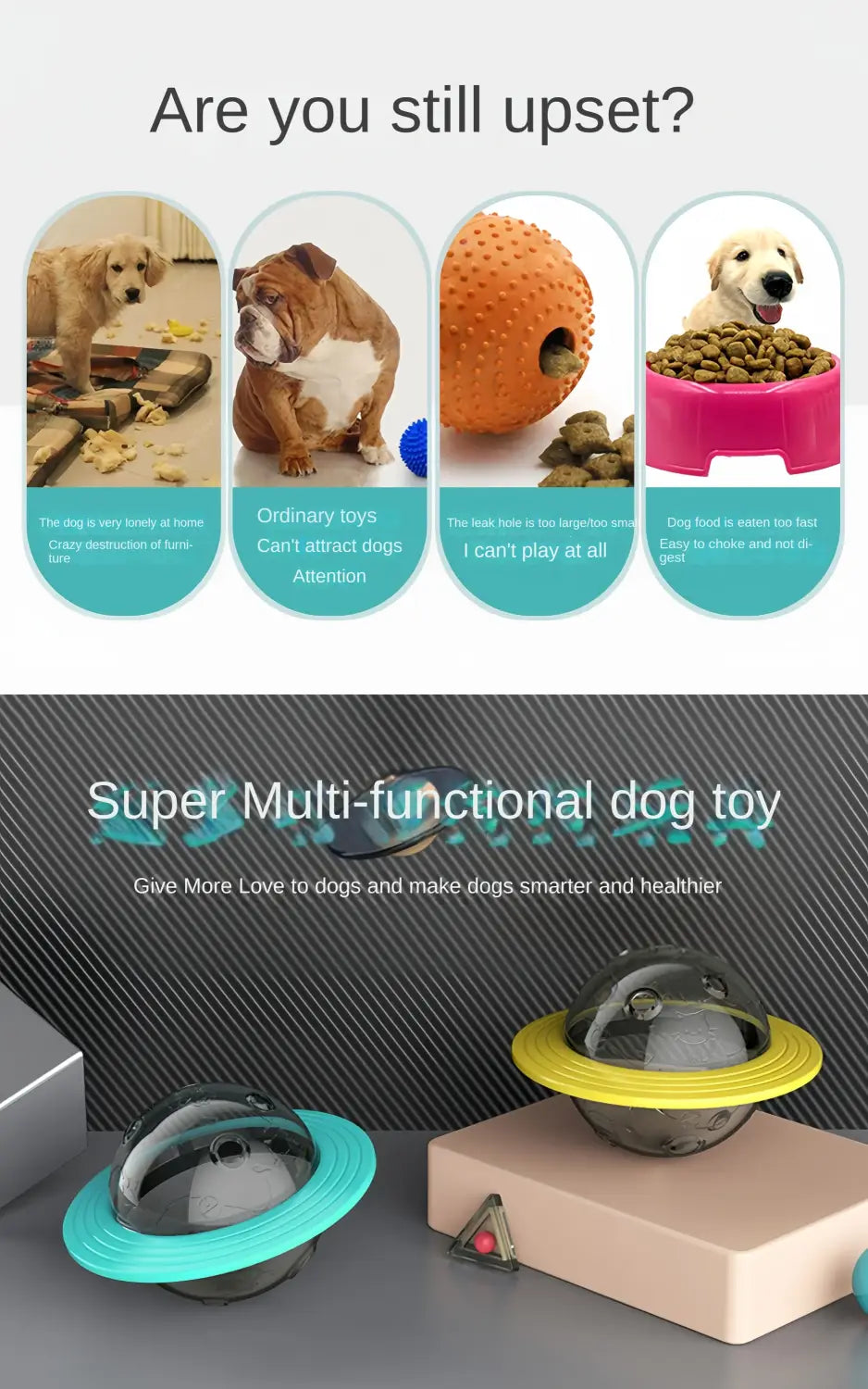 Interactive Dog IQ Toys with Elliptical Track Rolling and Leaky Food Dispenser