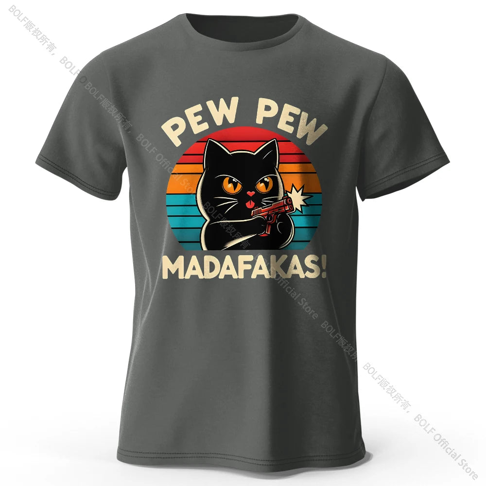 Hand-Drawn Cat Short Sleeve Cotton T-Shirt – Soft Casual Style