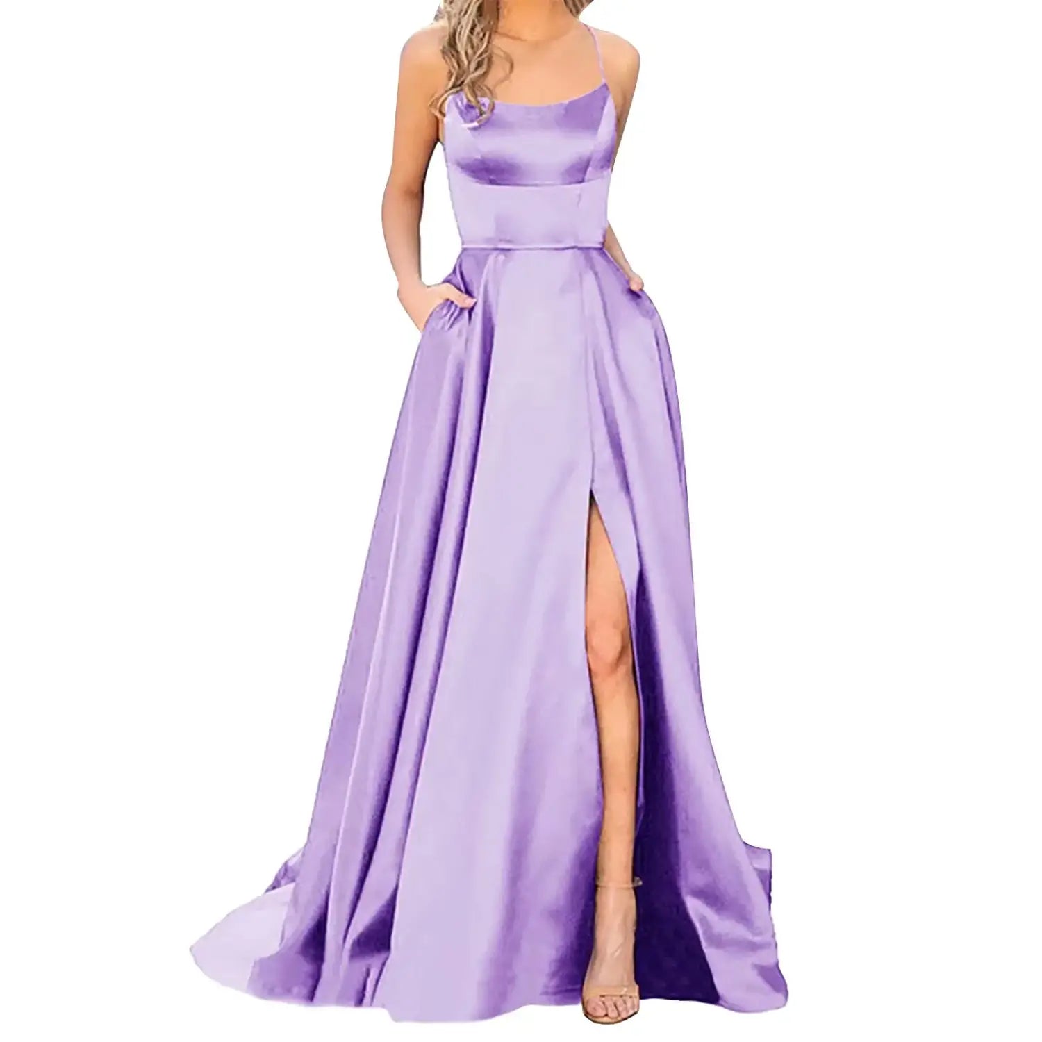 Sexy Nipped Waist Split Prom Dress: Elegant Evening Spaghetti Straps