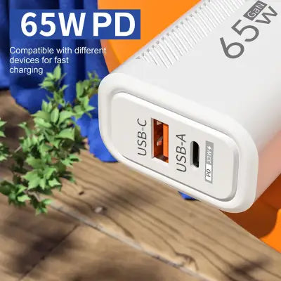 65W USB C GaN Fast Charging Wall Charger for Quick Charge Devices