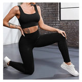 High Waist Seamless Knit Leggings Stretchy Threaded Yoga Tights