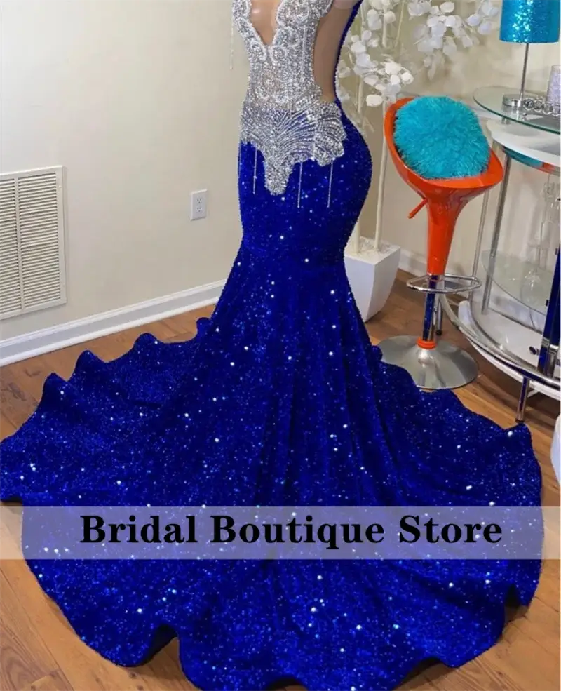 Glittering Mermaid Prom Dress with Diamonds and Rhinestones