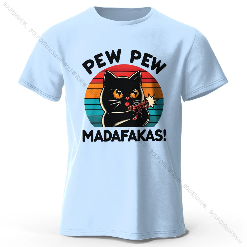 Hand-Drawn Cat Short Sleeve Cotton T-Shirt – Soft Casual Style