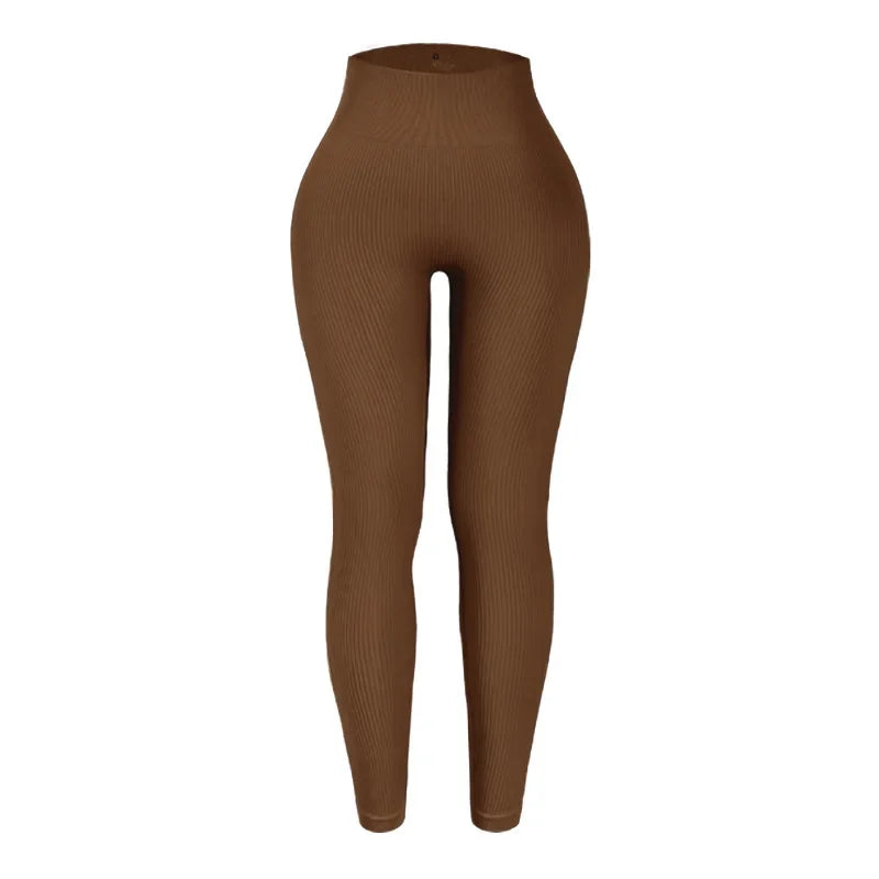 High Waist Seamless Knit Leggings Stretchy Threaded Yoga Tights