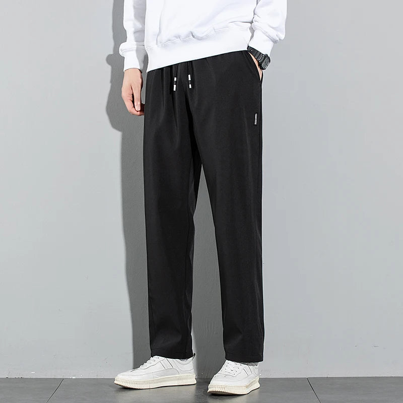 Ice Silk Pants Summer Thin Business Casual Elastic Straight Leg