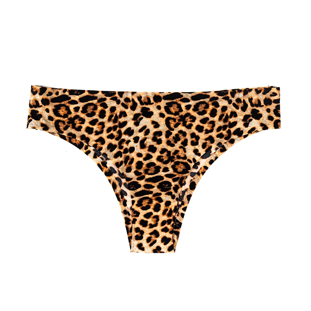 Leopard Panties 3-Piece Seamless Ice Silk Set Sexy Printed Style