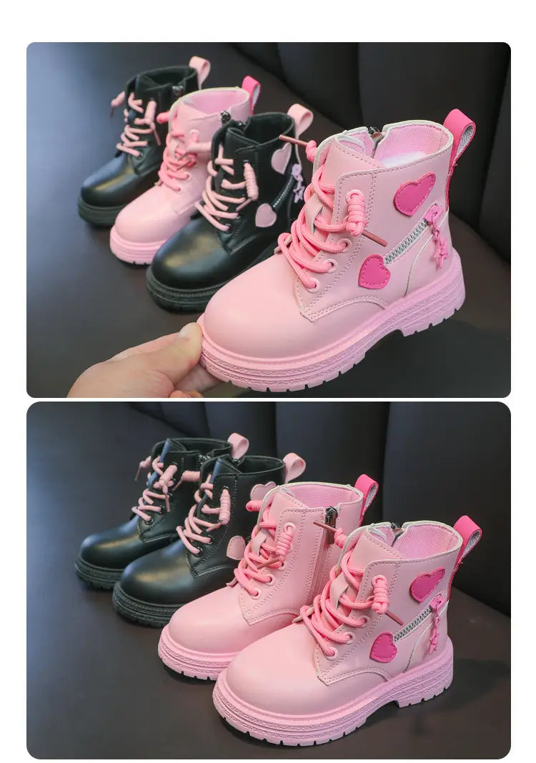 Girls Pink Rubber Boots with Winter Cotton Soft Sole and Side Zip