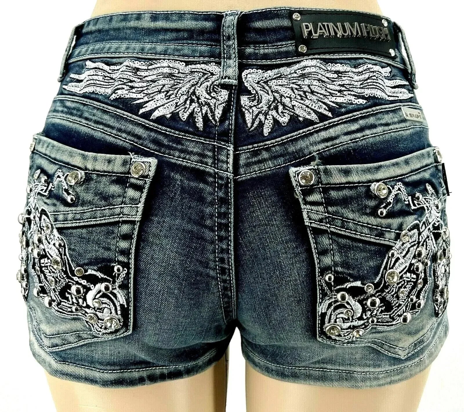 Y2K Wing Rivet Denim Shorts Low Waist Gothic Sexy Mini Skirt