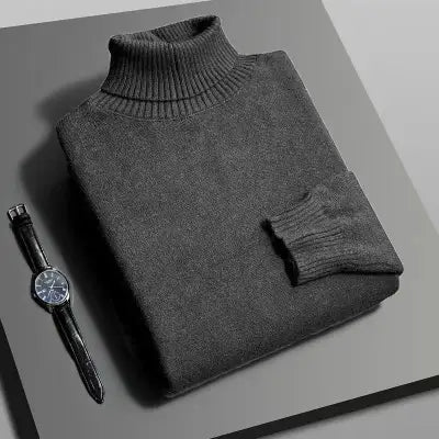 Autumn Men’s High-Quality Knitted Turtleneck Sweater in Solid Color - Dark Gray / Asian M(40-55Kg)