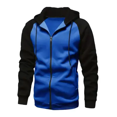 Men’s Zip-Up Color Block Hoodie for Stylish Casual Fall and Winter - Blue / XXL