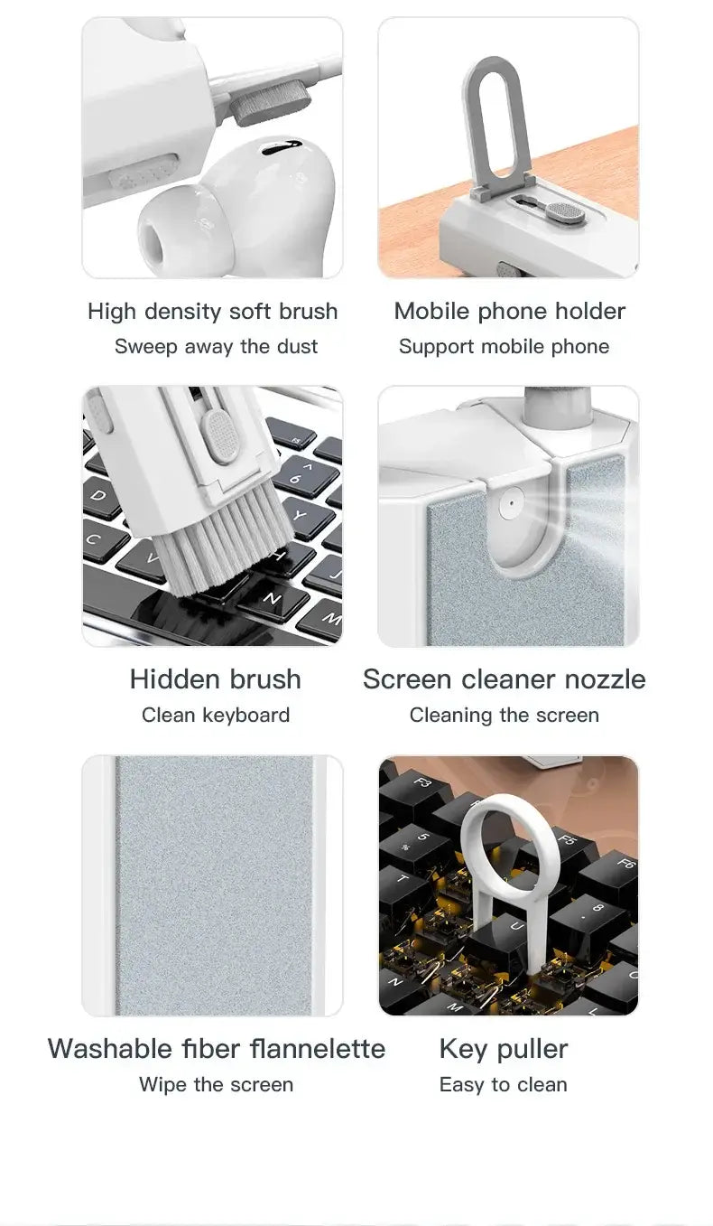 Computer Keyboard Cleaner Brush Multi-function Cleaning Brush Earphone Cleaning Pen Cleaner Keycap Puller 8-in-1