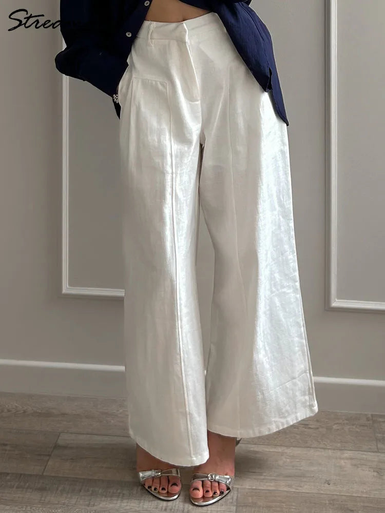 Cotton Linen Wide Leg Suit Pants High Waist Formal Trousers