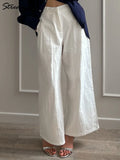Cotton Linen Wide Leg Suit Pants High Waist Formal Trousers