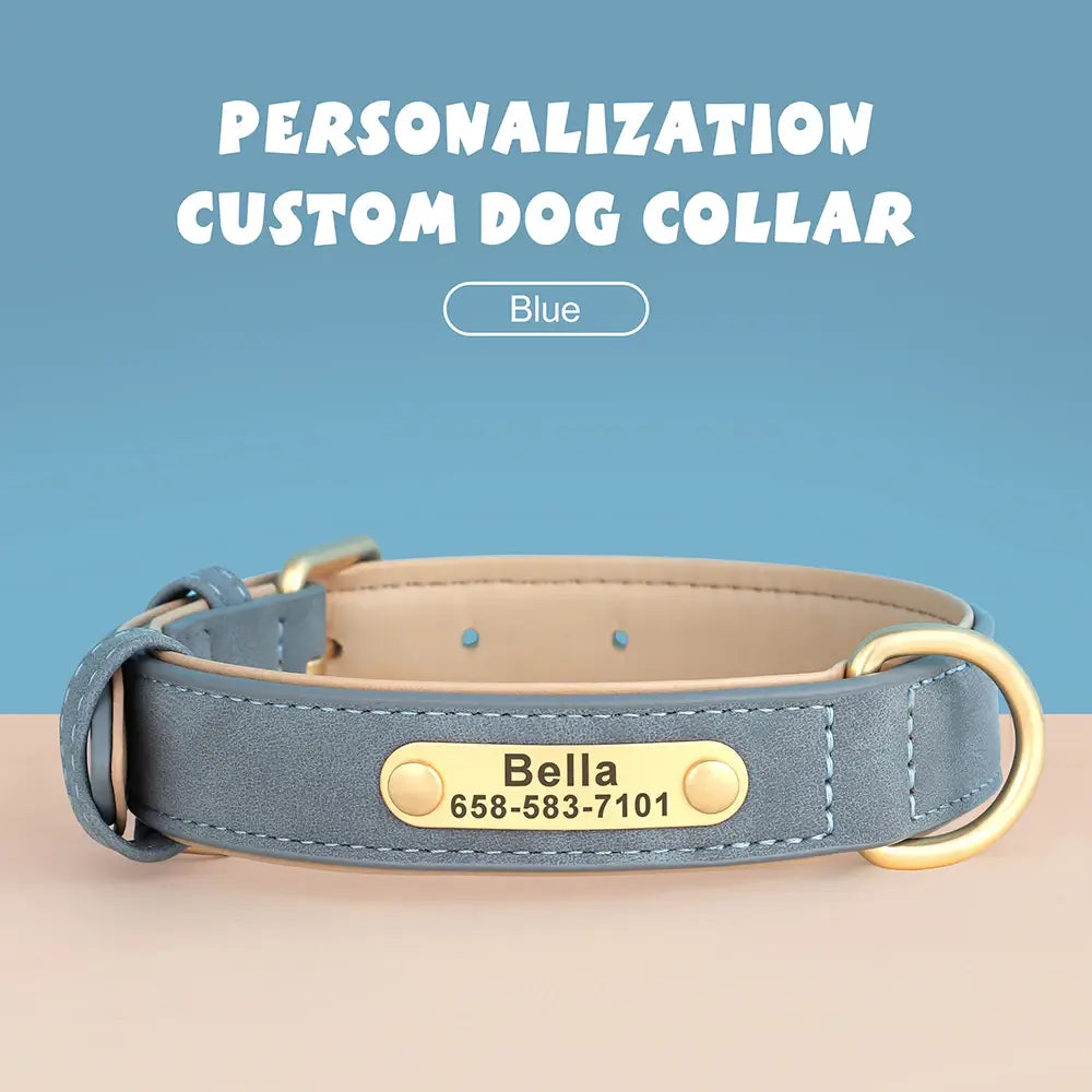 Personalized Dog Collar in Engraved PU Leather with ID Tag