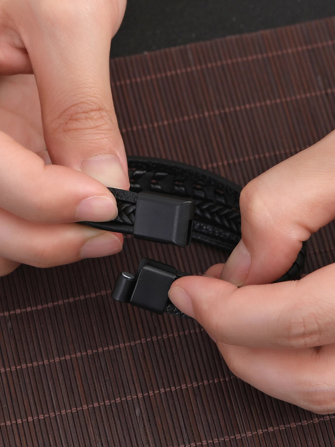 Multilayer Fashion Leather Bracelets for Men with Woven Alloy Accents