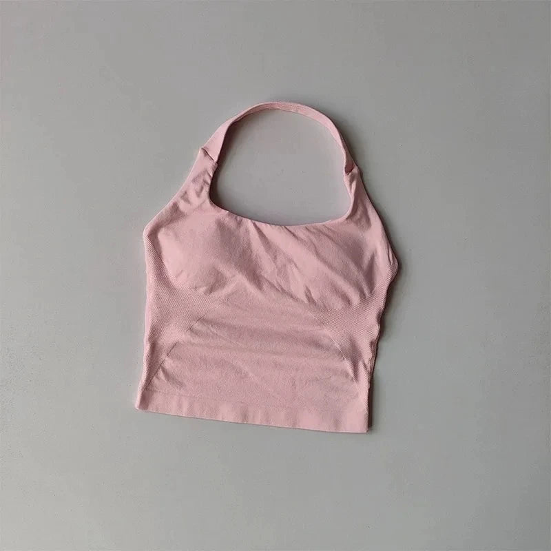 Seamless Halter Women Yoga Tank Top Padded Size Fitted Backless Gym Shirt