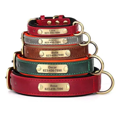 Personalized Dog Collar in Engraved PU Leather with ID Tag