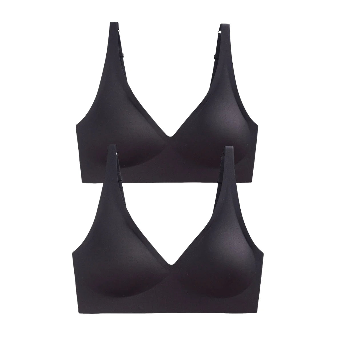 Seamless Mold Cup Wireless Bras 2-Pack Soft Padded Deep V Lingerie