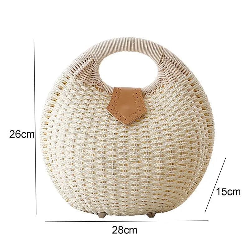 Holiday Shell Handbag Woven Beach Bag Cute Rattan Round Tote for Women