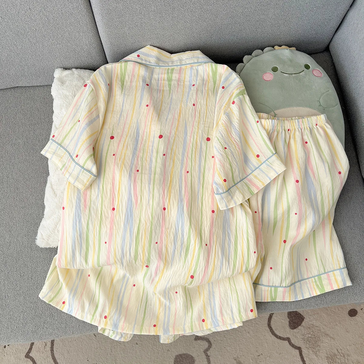Summer Cartoon Pajamas Short Length Set Breathable Cute Homewear