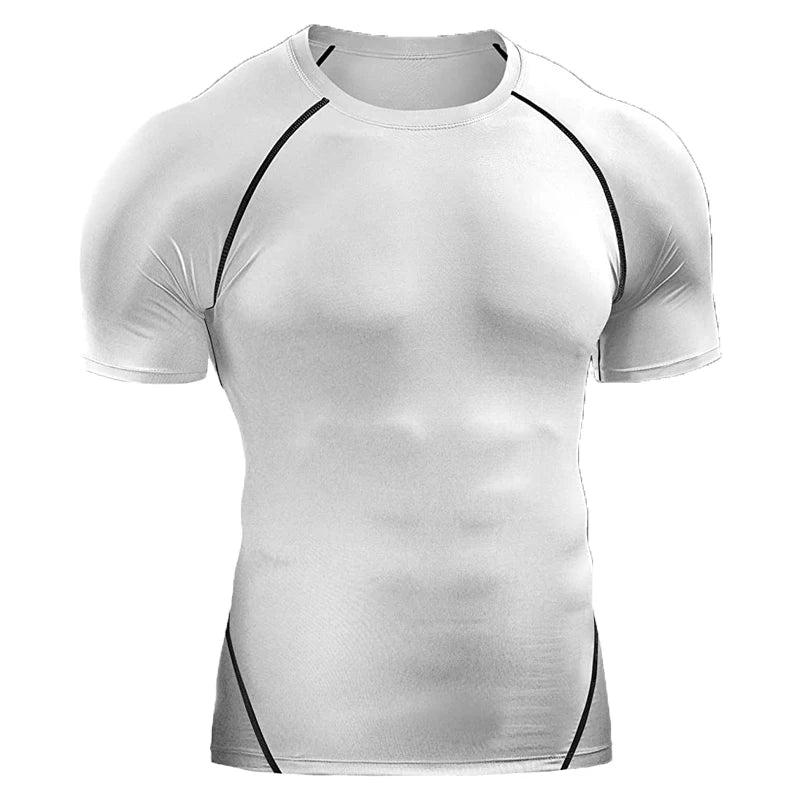 Men Summer Compression Shirt Elastic Quick Dry Gym Workout Tee