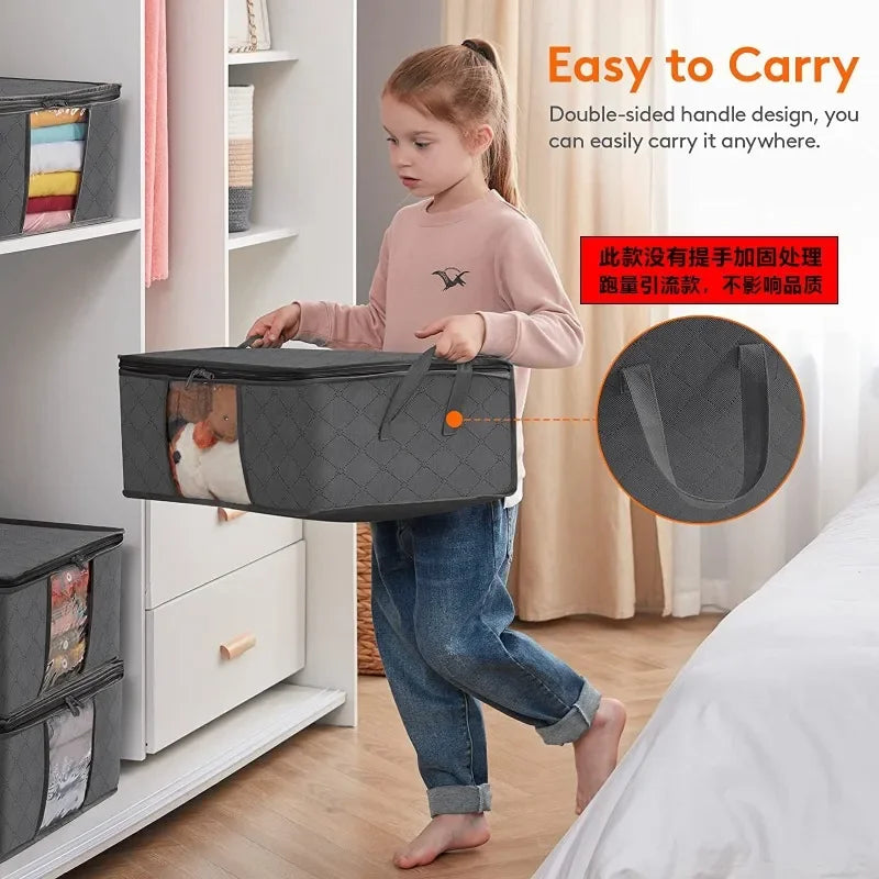 Clothes Storage Bag Foldable 3 Layer Fabric Sturdy Closet Organizer