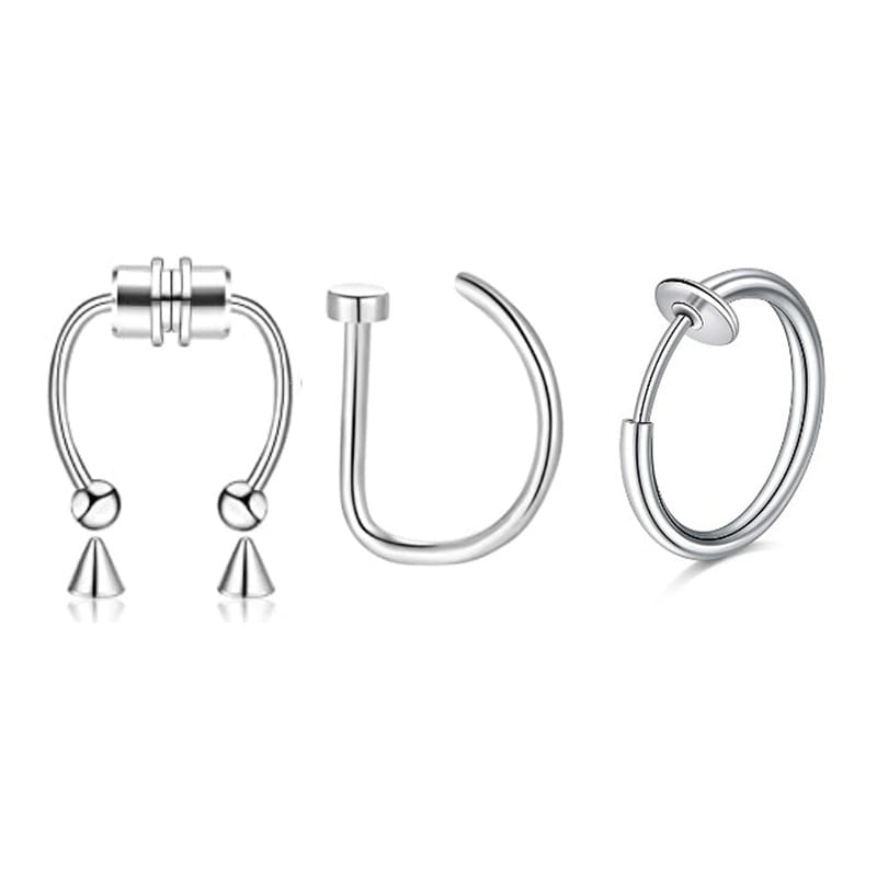 Magnetic Septum Nose Rings - 3Pcs Stainless Steel Clip-On Hoops