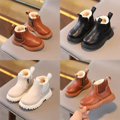 Autumn Winter Baby Kids Short Boots in Warm PU Leather