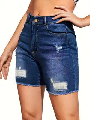 Stretch Slim Ripped Denim Shorts with Pocket for Women