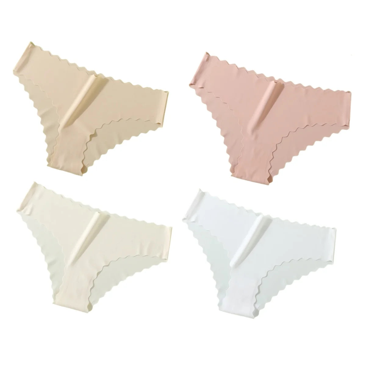 Seamless Panties 4Pcs Ice Silk XS-XL Set Scalloped Edge No Show Lingerie