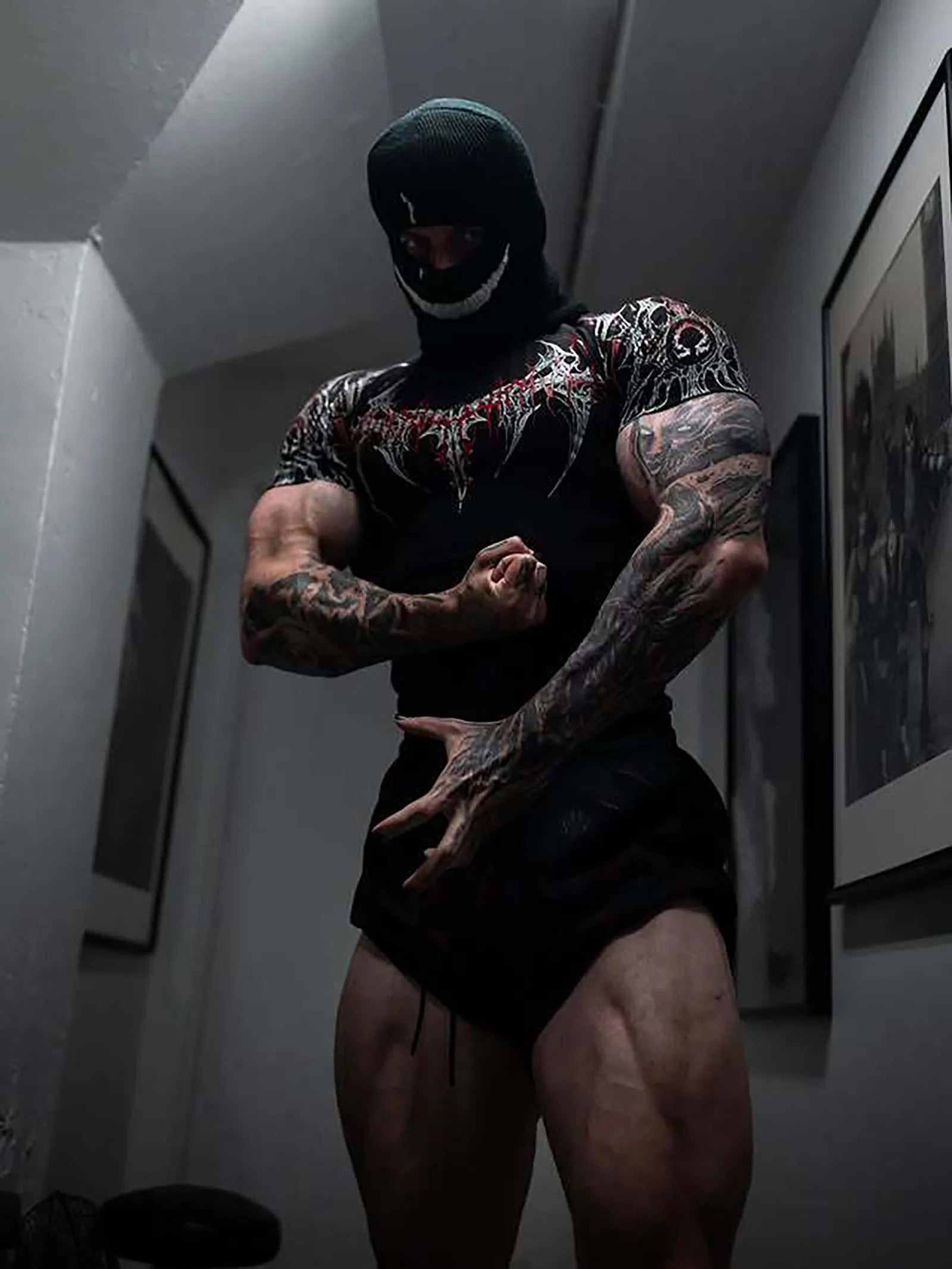 Gothic Print Muscle Tee Multi Size High Elasticity Quick Dry Gym Shirt