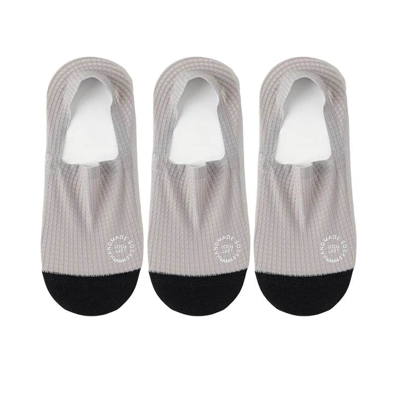 Men Low Cut Waffle Pattern Mesh Socks 3 Pair Pack - grey / EU 37-44