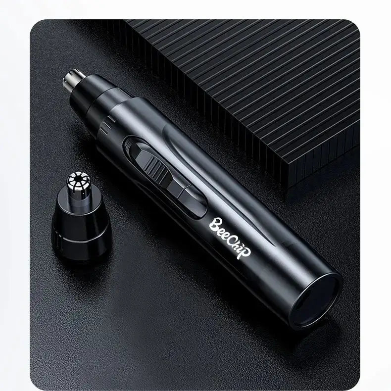 Black Electric Nose Hair Trimmer: Low Noise High Torque Motor