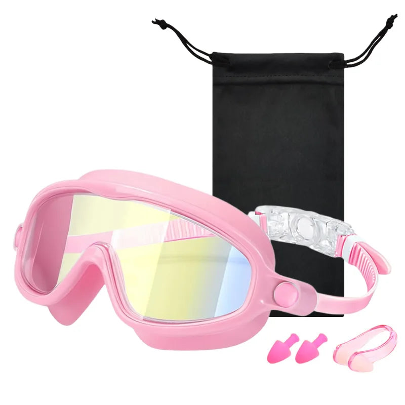 Wide View Large Frame Silicone Kids Swimming Goggles Anti Fog Leakproof