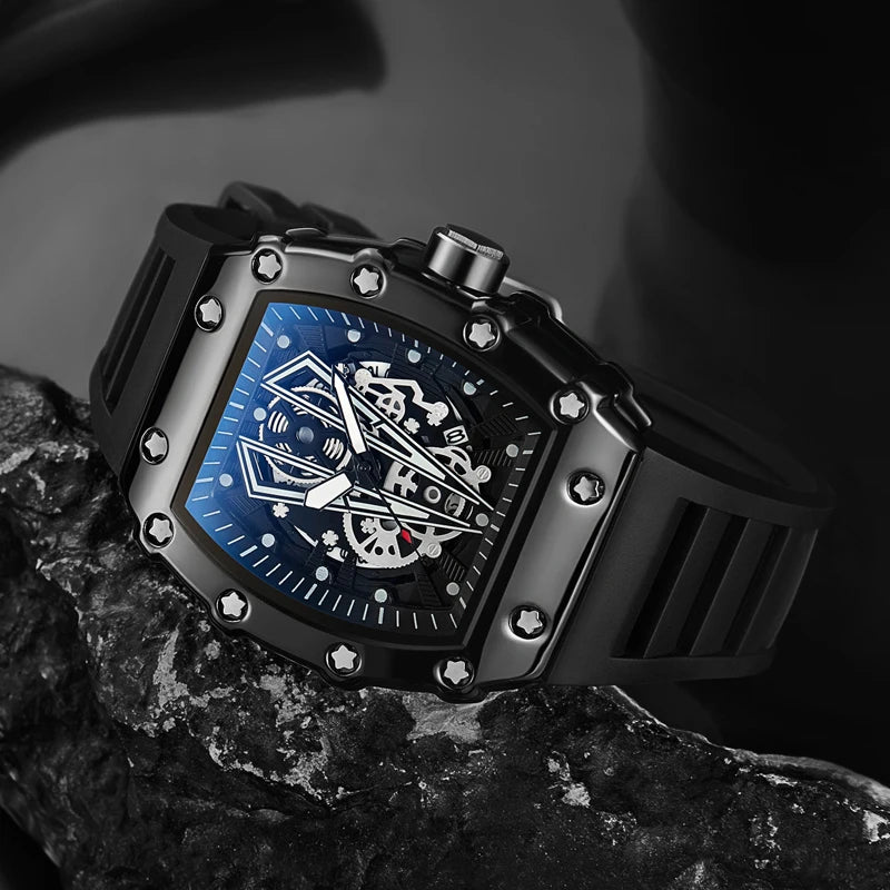 Men's Square Quartz Sport Watch Silicone Material Luminous Waterproof Style