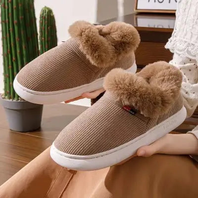 Kidmi Winter Shoes Casual Outdoor Cotton Plush Padded Slippers - maoxianbrown / 36-37(fit35-36)