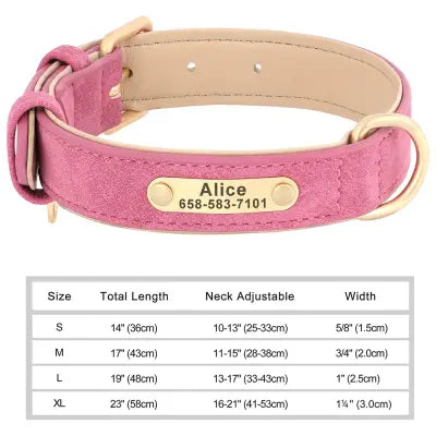 Personalized Dog Collar in Engraved PU Leather with ID Tag - 131-1 Pink / XL