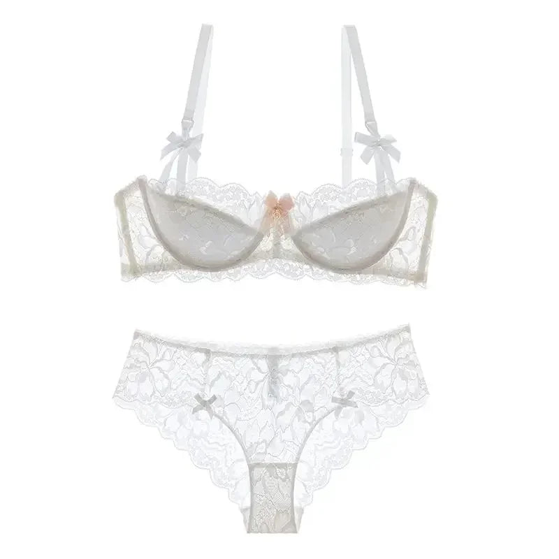 French Romantic Lace Bra Style Mold Cup Slim Push Up Underwear Set