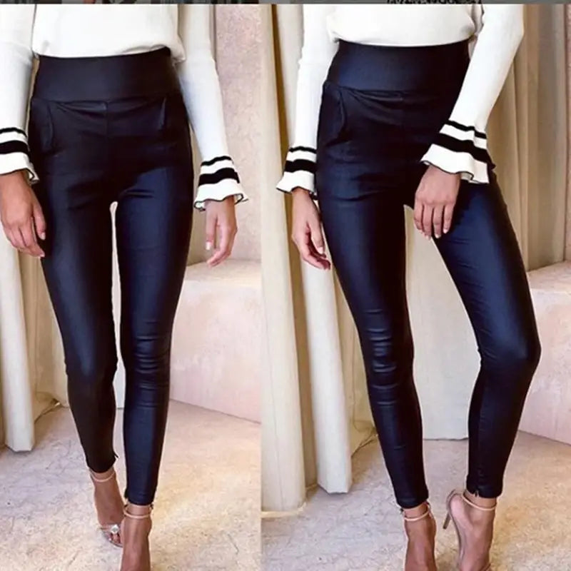 High Elastic Stretch PU Leather Pencil Pants