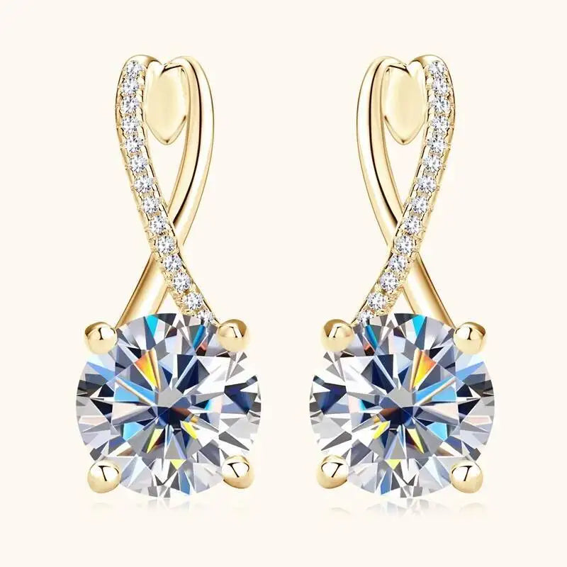 Moissanite Drop Earrings Silver Gold Plated 2.0CT Certified Wedding Jewelry