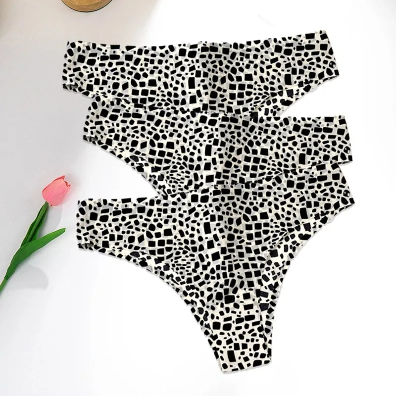 Leopard Panties 3-Piece Seamless Ice Silk Set Sexy Printed Style