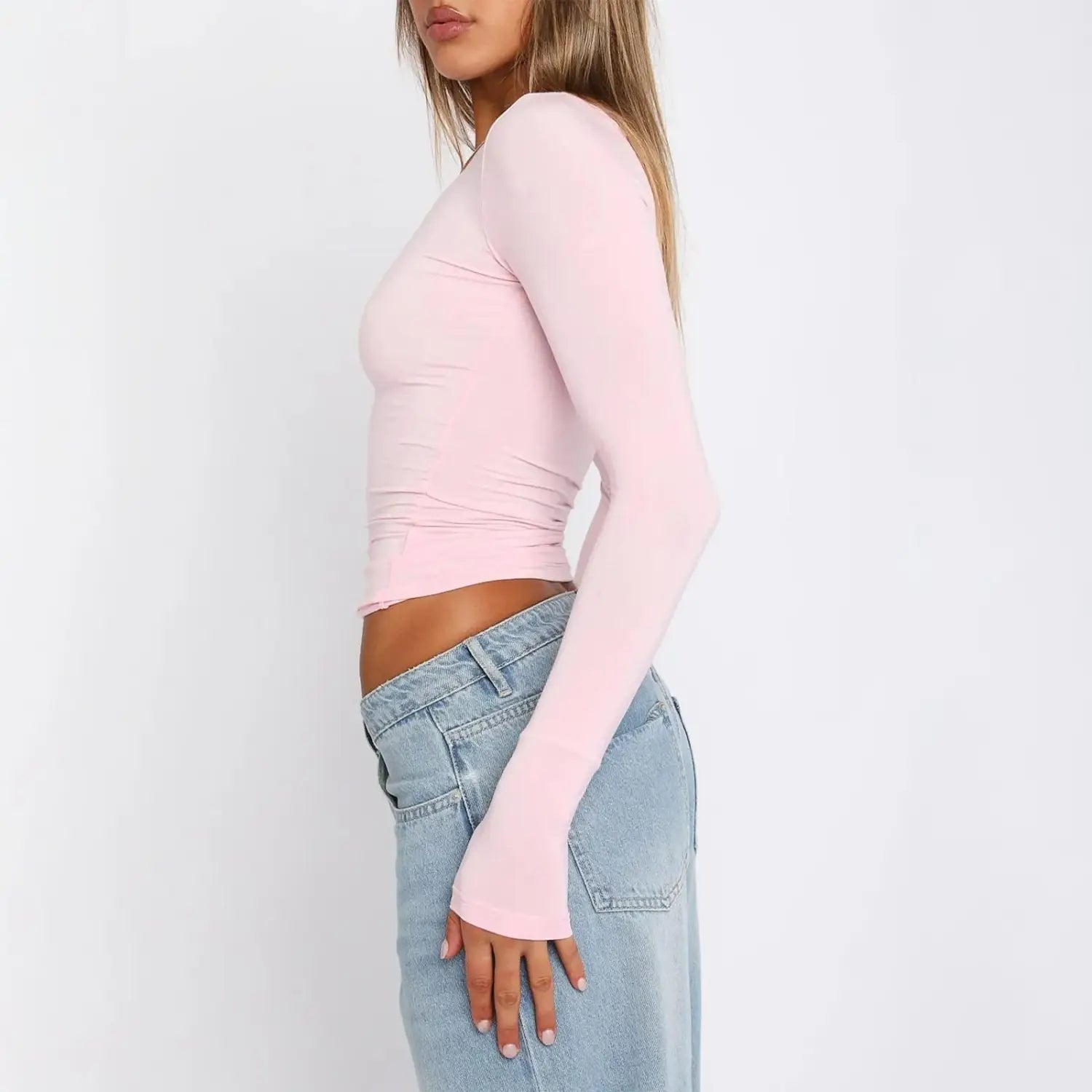 Pink Long Sleeve T-Shirt - Trendy Women’s Crop Top for Summer