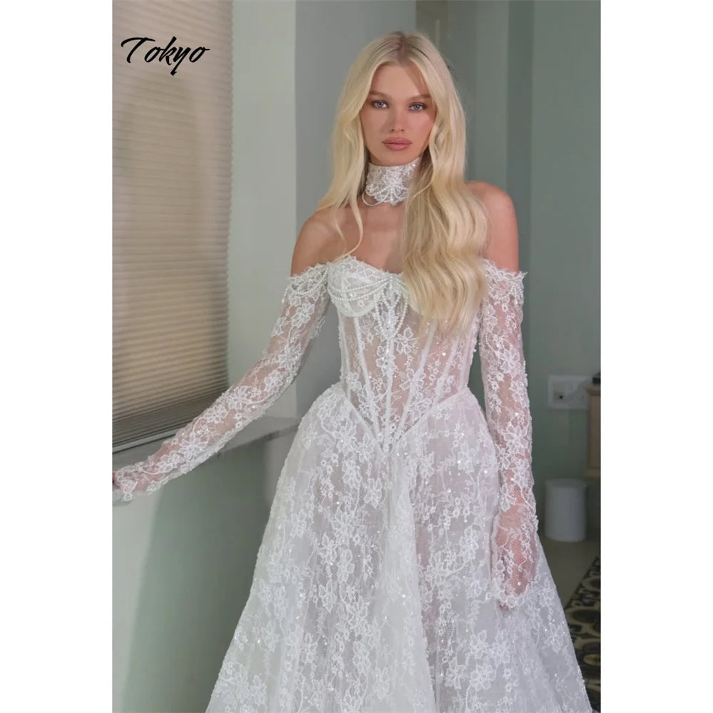 Tokyo Wedding Dress A-Line White Lace Elegant Off the Shoulder Gown